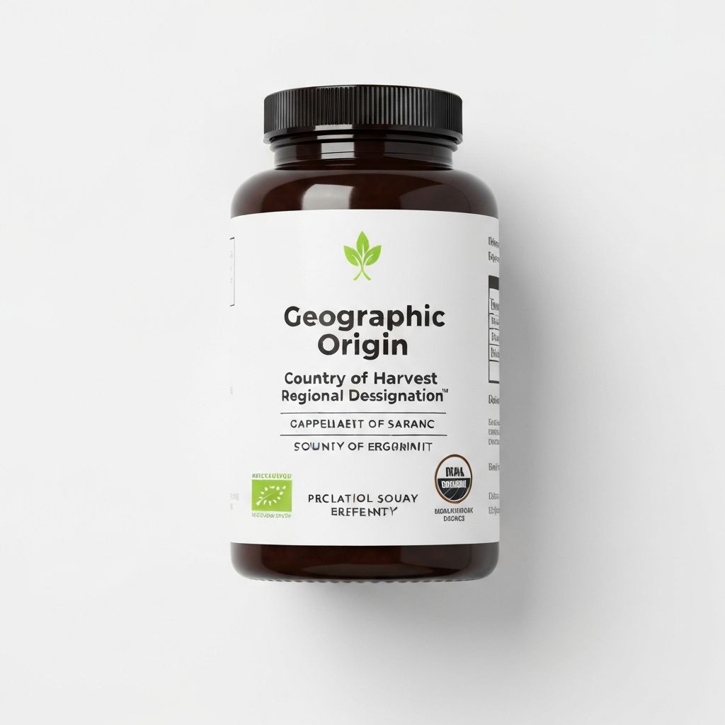 Close-up of label text showing geographic origin and sourcing notation